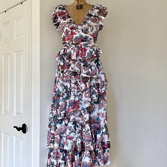 Love The Label Lillie White Print Tiered Open-Back Dress US8 NWT - Picture 11 of 12